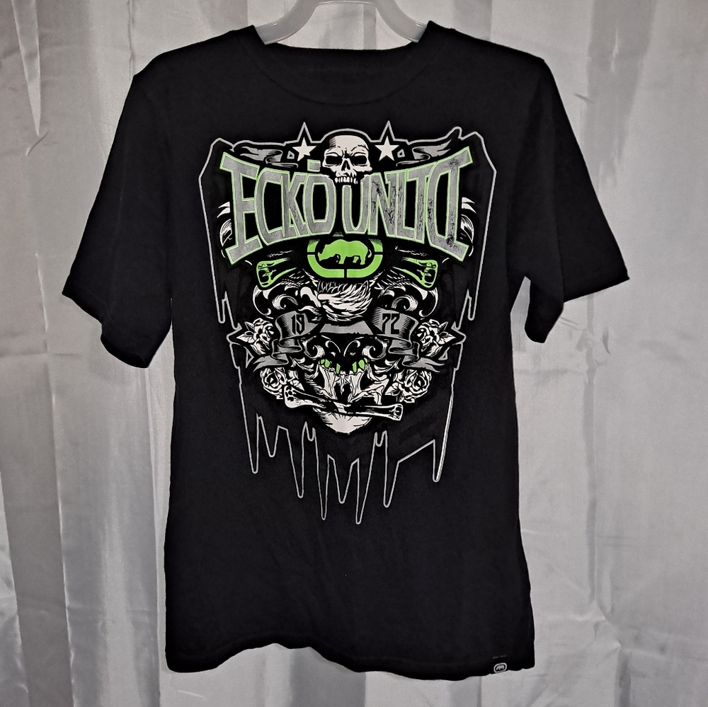 Echo Unltd T-shirt Boy's Size Medium 10/12 Black Short Sleeve Crew Neck Big Logo